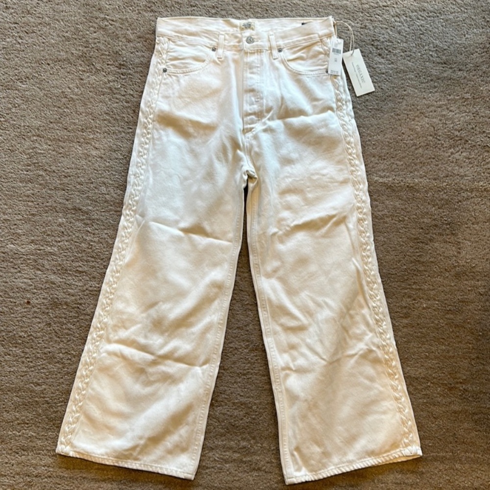 NWT Citizens of Humanity Anthropologie Wide Leg Sacha Gaucho Braid Denim White